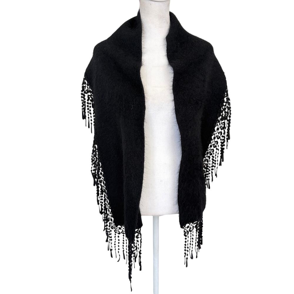 Venesha Black Angora 72" Long Fringed Scarf